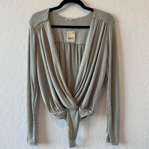 Free People Turnt Silver Gray Deep V Bodysuit